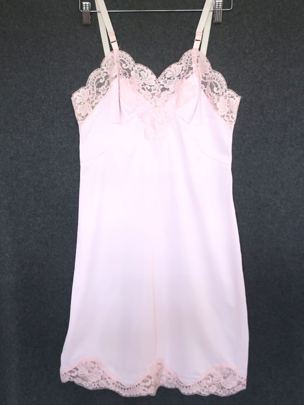 VTG 60s Sears Roebuck Co Lingerie Slip Dress Barbiecore Pink Floral Lace Trim 34